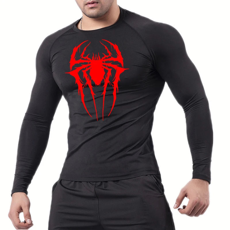 Premium Men's Spider Graphic Compression Shirt - Quick Dry Rash Guard
