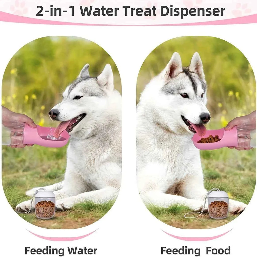 Portable Pet Water Bottle with Food Container – Leak Proof Dog Cat Water Dispenser, Outdoor Water Bottle for Dogs Travel
