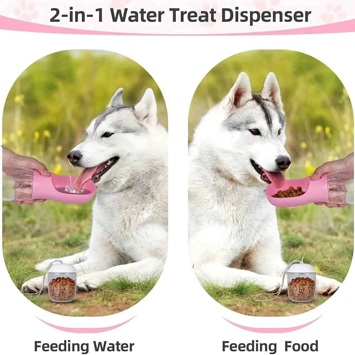 Portable Pet Water Bottle with Food Container – Leak Proof Dog Cat Water Dispenser, Outdoor Water Bottle for Dogs Travel