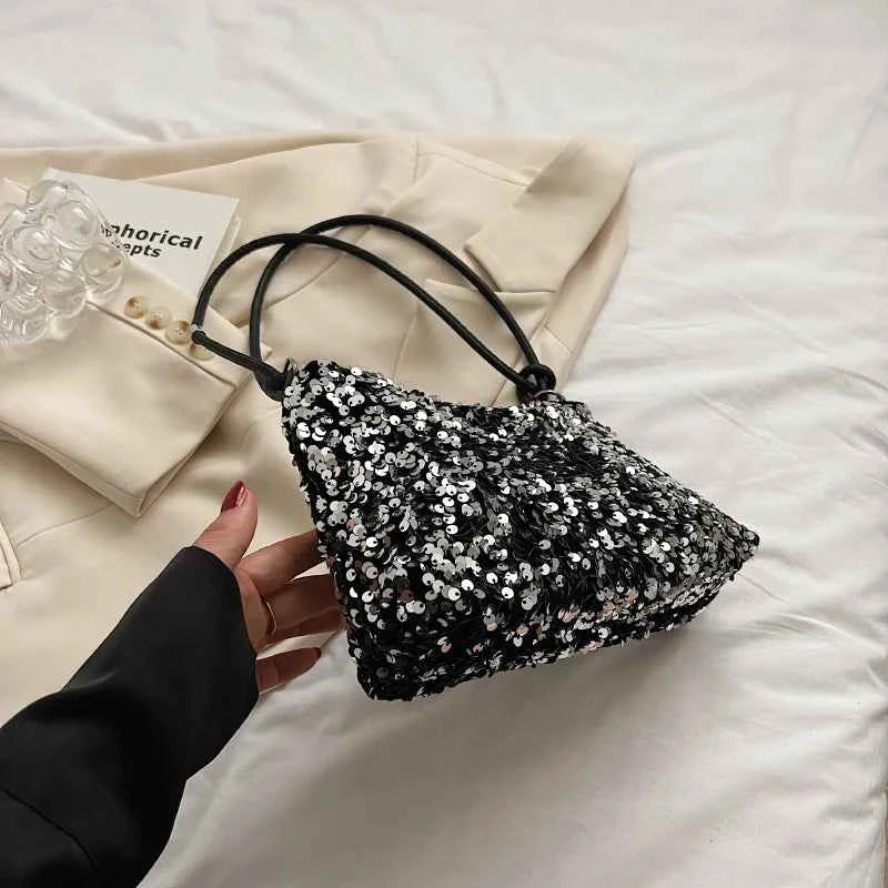 Elegant Sequin Shoulder Bag - Black/Silver Party & Evening