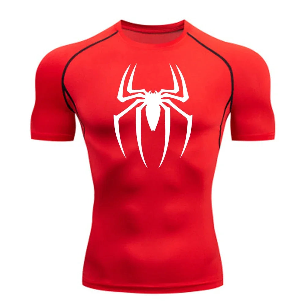 Men's Spider Printed Sports Top - Breathable Quick-Drying Fitness Tee