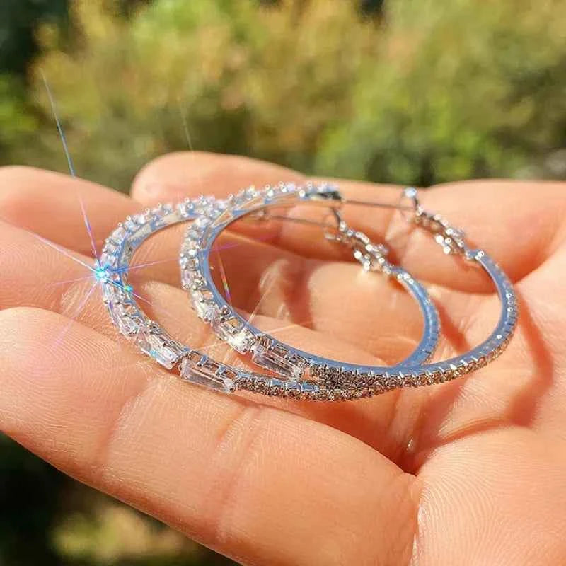 Elegant Synthetic Zirconia Circle Hoop Earrings - Luxury Party Jewelry