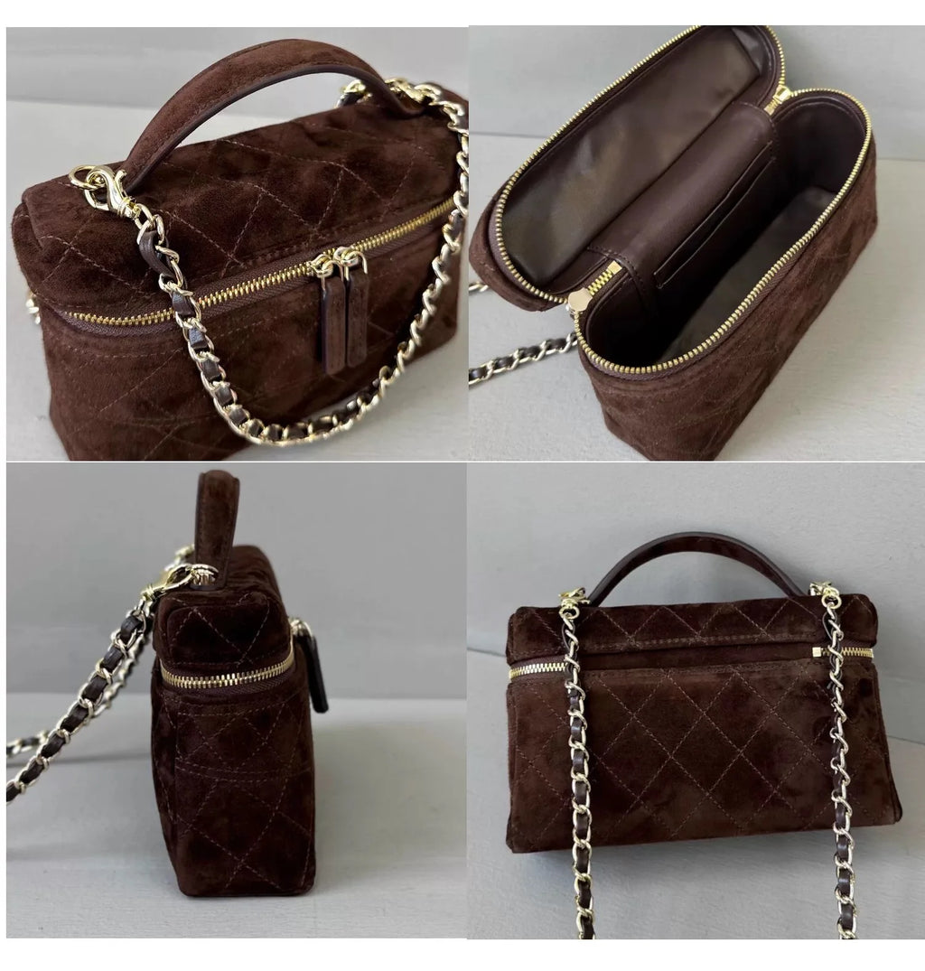 Elegant Frosted Suede Diamond Grid Chain Bag