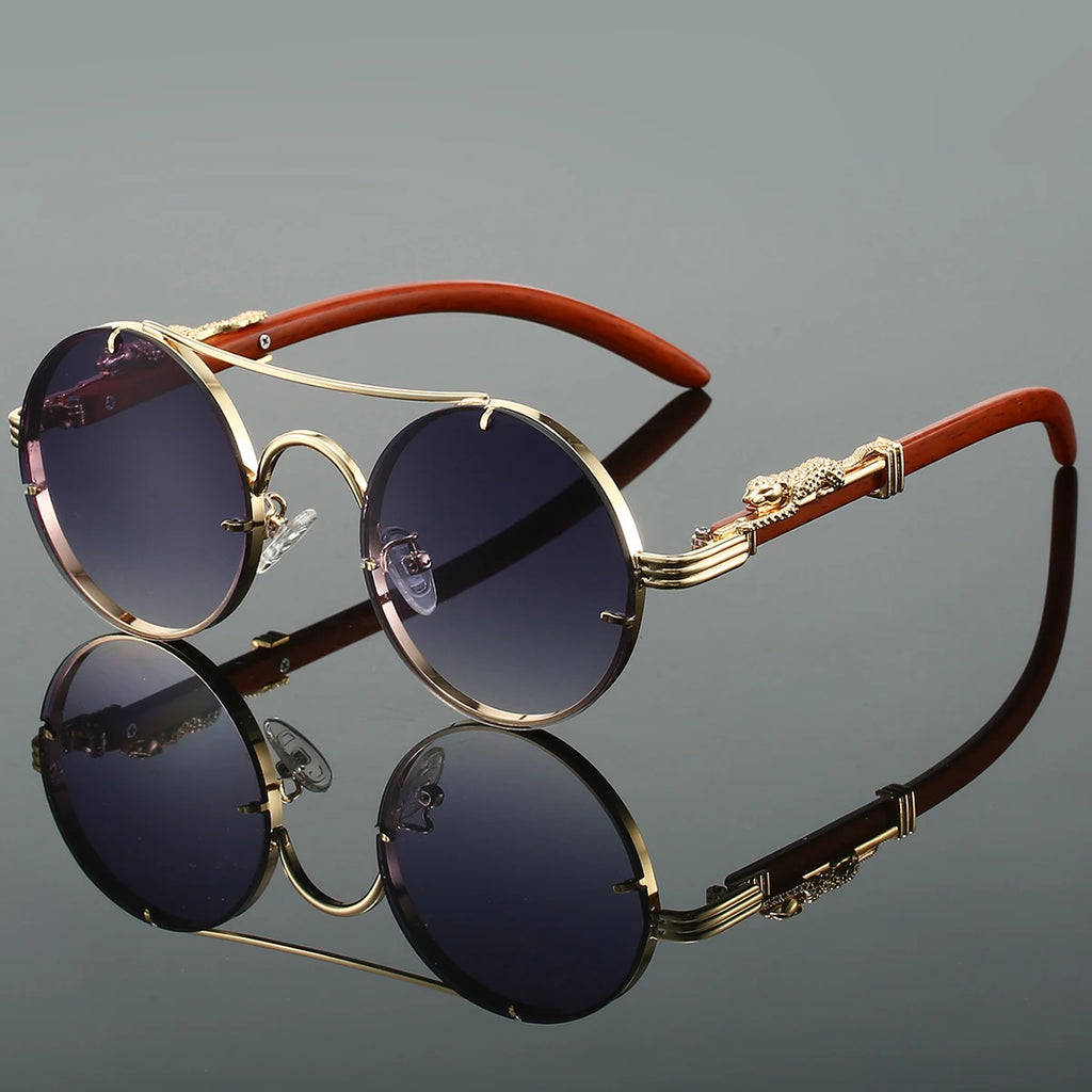 Classic Retro Leopard Head Men's Driving Metal Round Frame