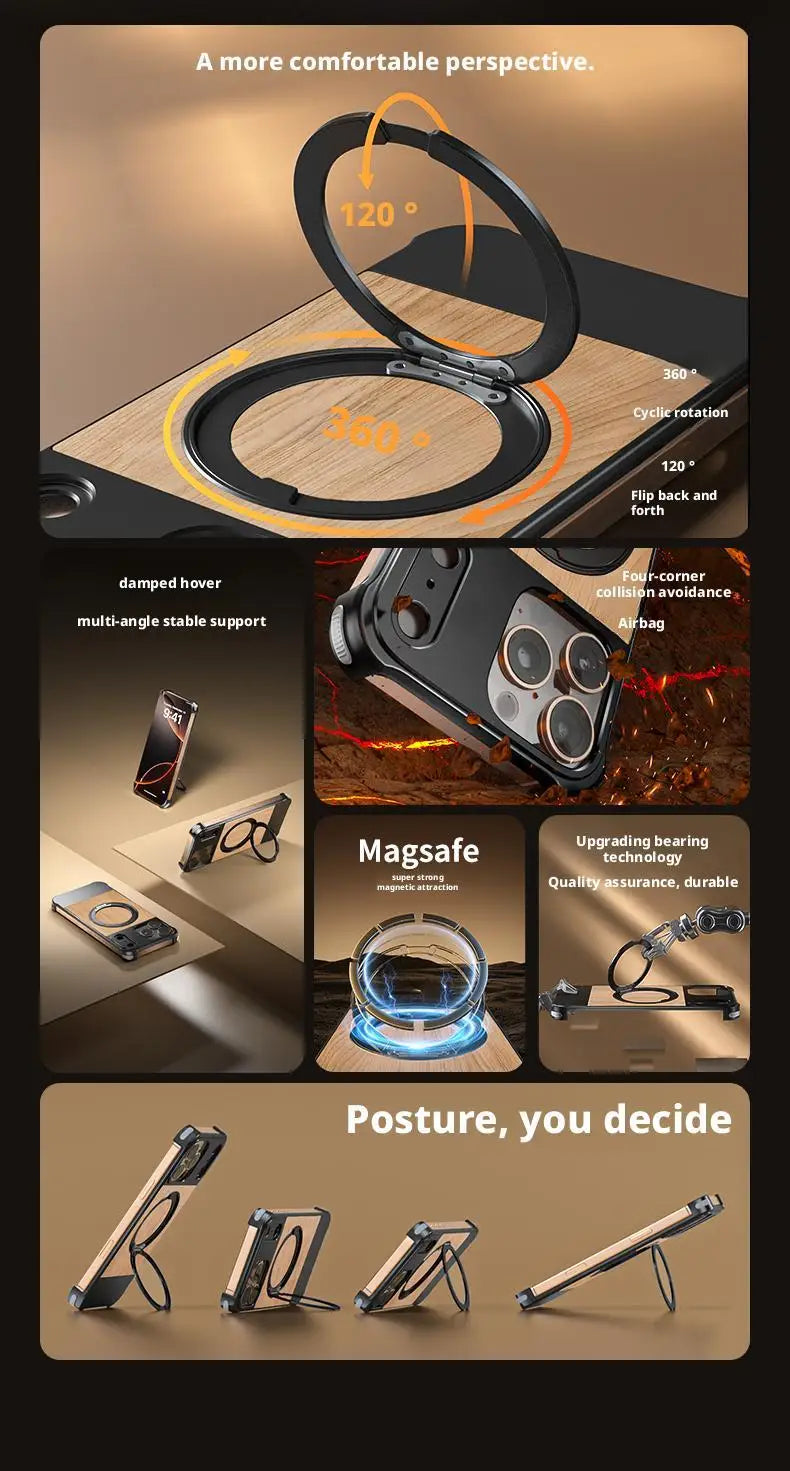 Premium iPhone Rotating Case - Metal & Leather Grain