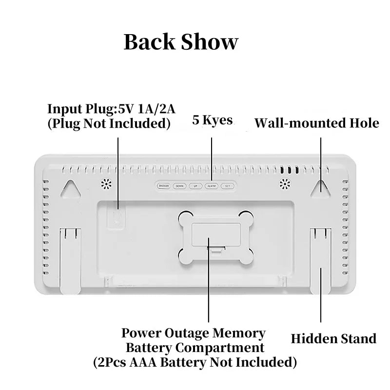 Premium Large Digital Wall Clock - 7-Color Mood Light & Dual Alarm