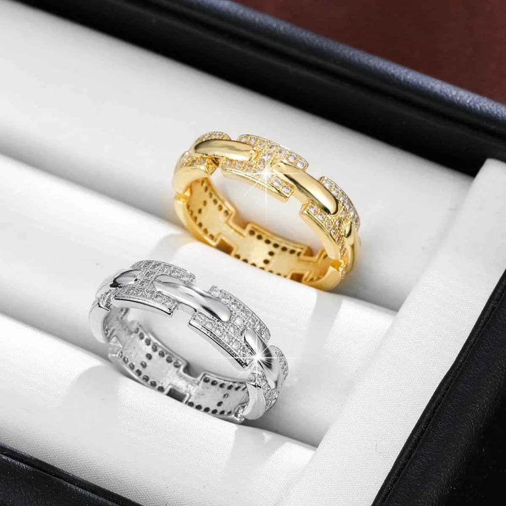 Elegant H Shaped Letter Design Synthetic Zirconia Women'S Ring For Jewelry Accessory Daily Gifting