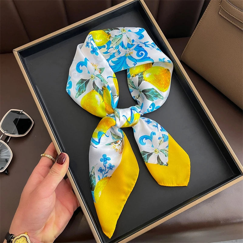Luxury Silk Scarf - 70x70cm Square Shawl & Headband