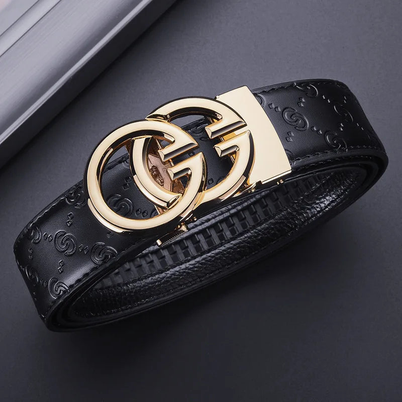 Luxury Mens Leather Belt - Automatic Alloy Buckle