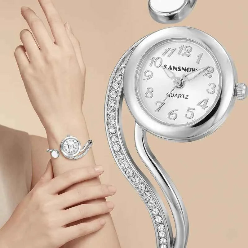 Elegant Ladies Quartz Watch - Rhinestone Stainless Steel