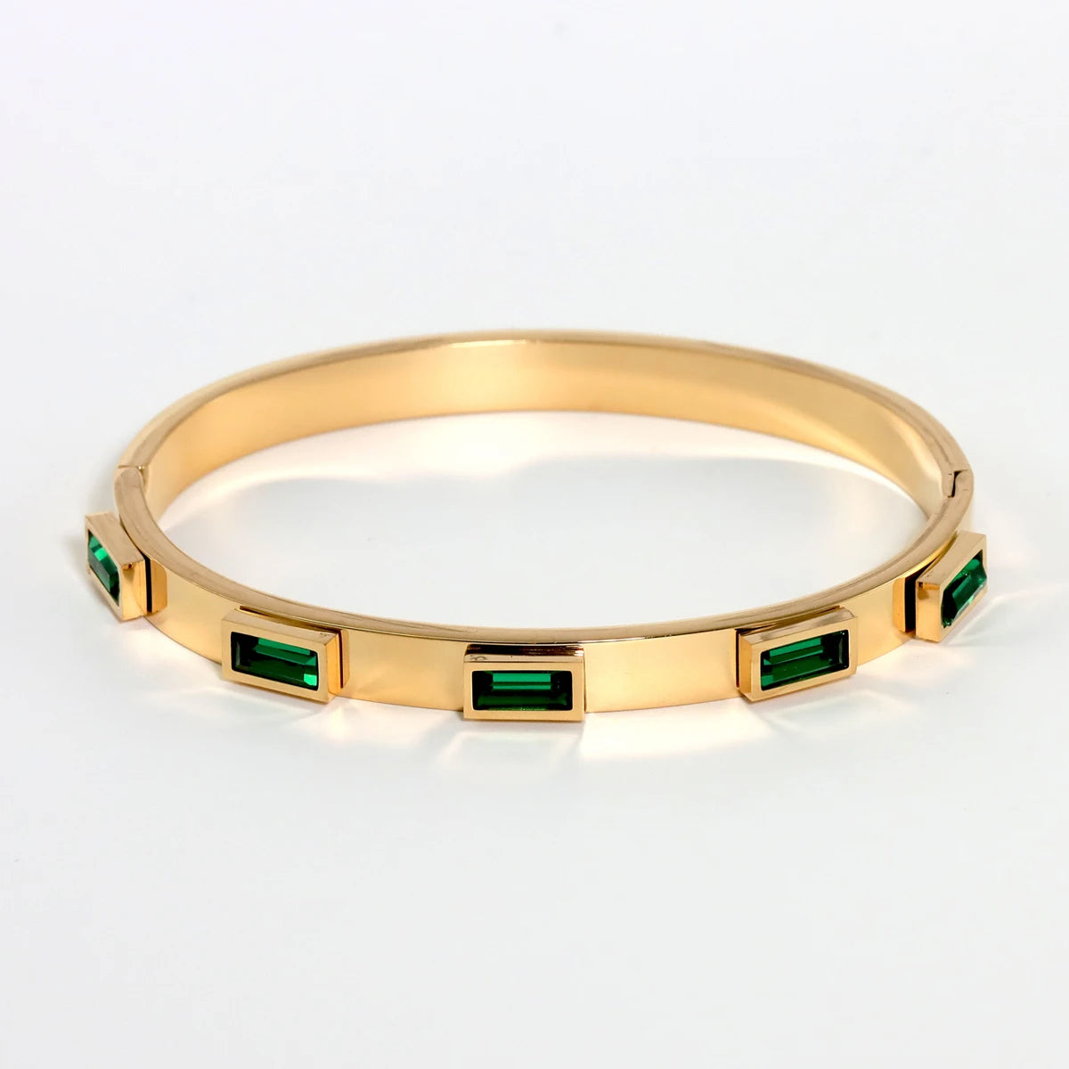 Elegant Gold Zircon Bangle - Stainless Steel & Retro Design