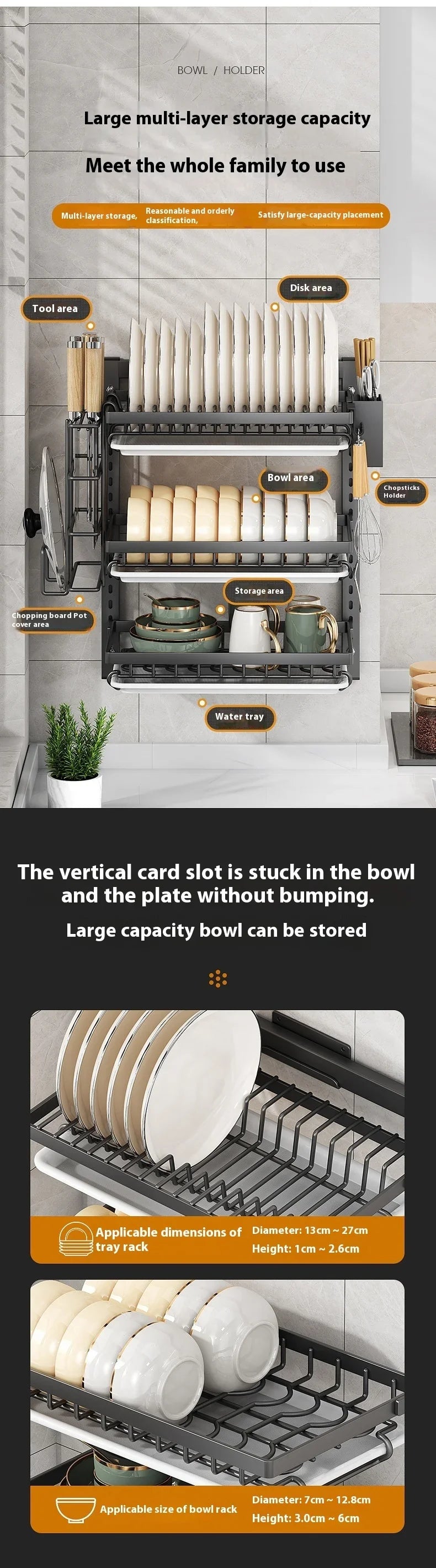 Premium Wall-Mounted Dish Rack - Space-Saving Kitchen Organizer