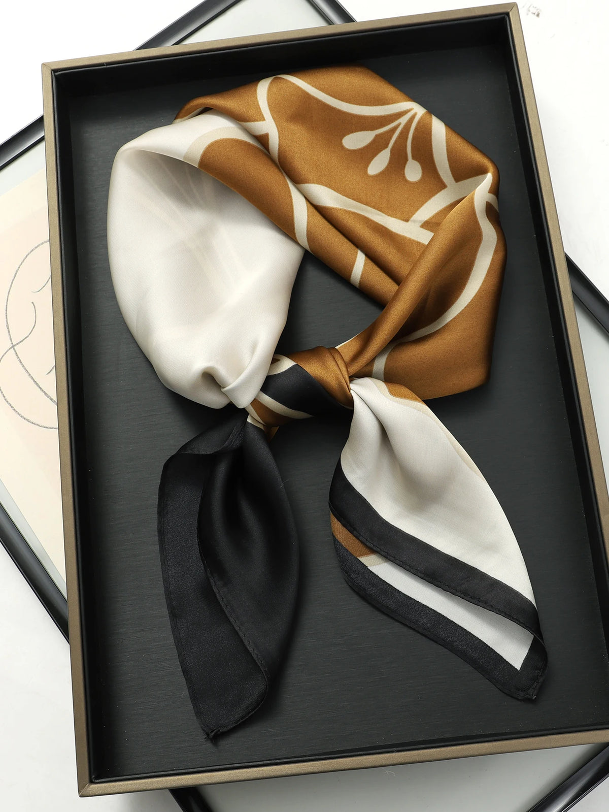 Luxury Silk Square Scarf - Elegant Hair Tie & Neck Band