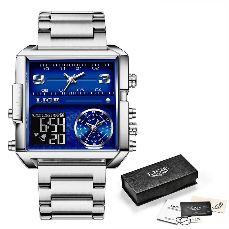 Premium Men's Sports Quartz Watch - Dual Display & Waterproof