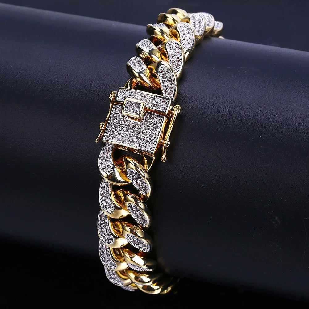 Luxury Cuban Link Chain Bracelet - Paved Crystal Hip-Hop Jewelry