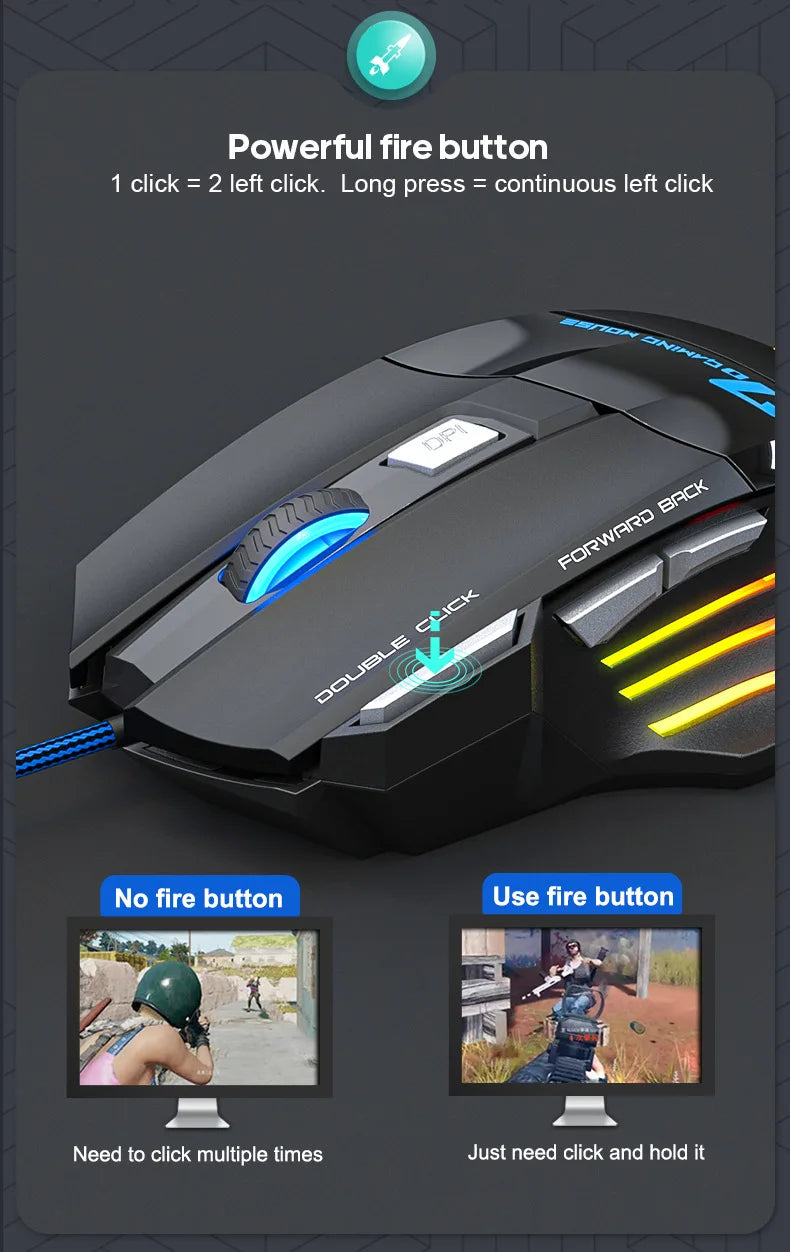 Premium Wired Gaming Mouse - Ergonomic 2400DPI with RGB Backlit