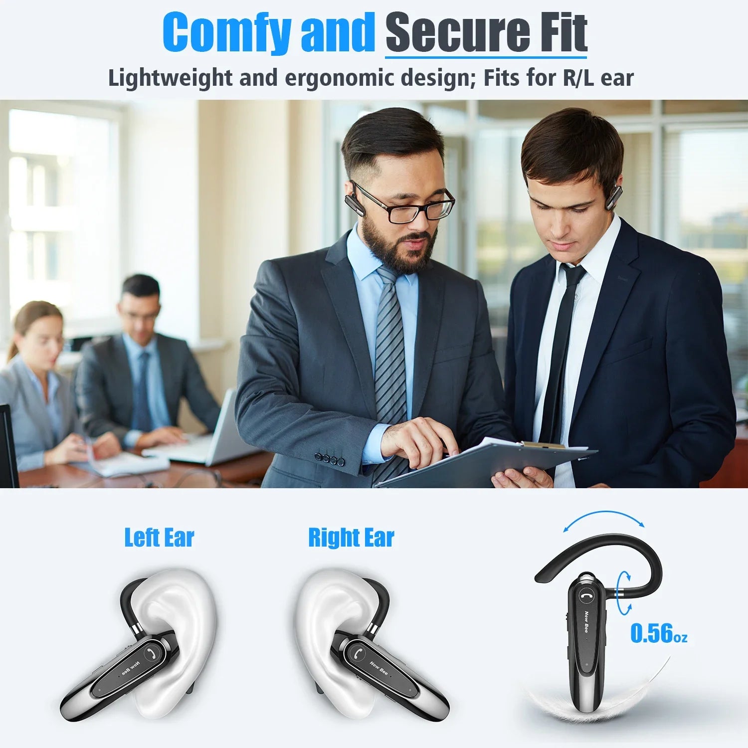 Premium Bluetooth 5.0 Headset with Dual Mic CVC8.0 Noise Reduction