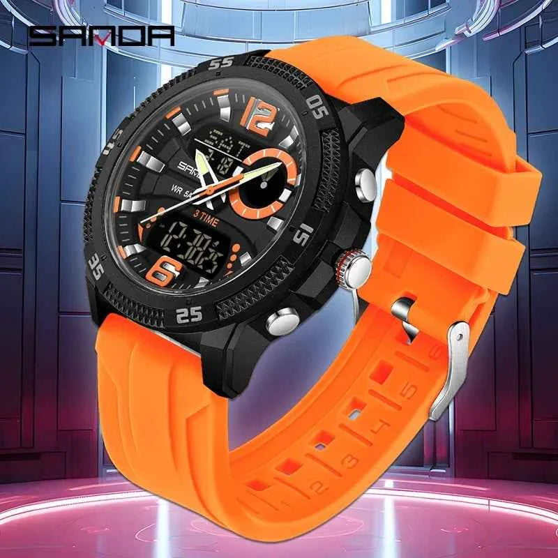 SANDA Top Brand LED Men Watch Sports Dual Time Display Digital Luminous Week Date Man Wristwatch Electronic Quartz Men's Watches