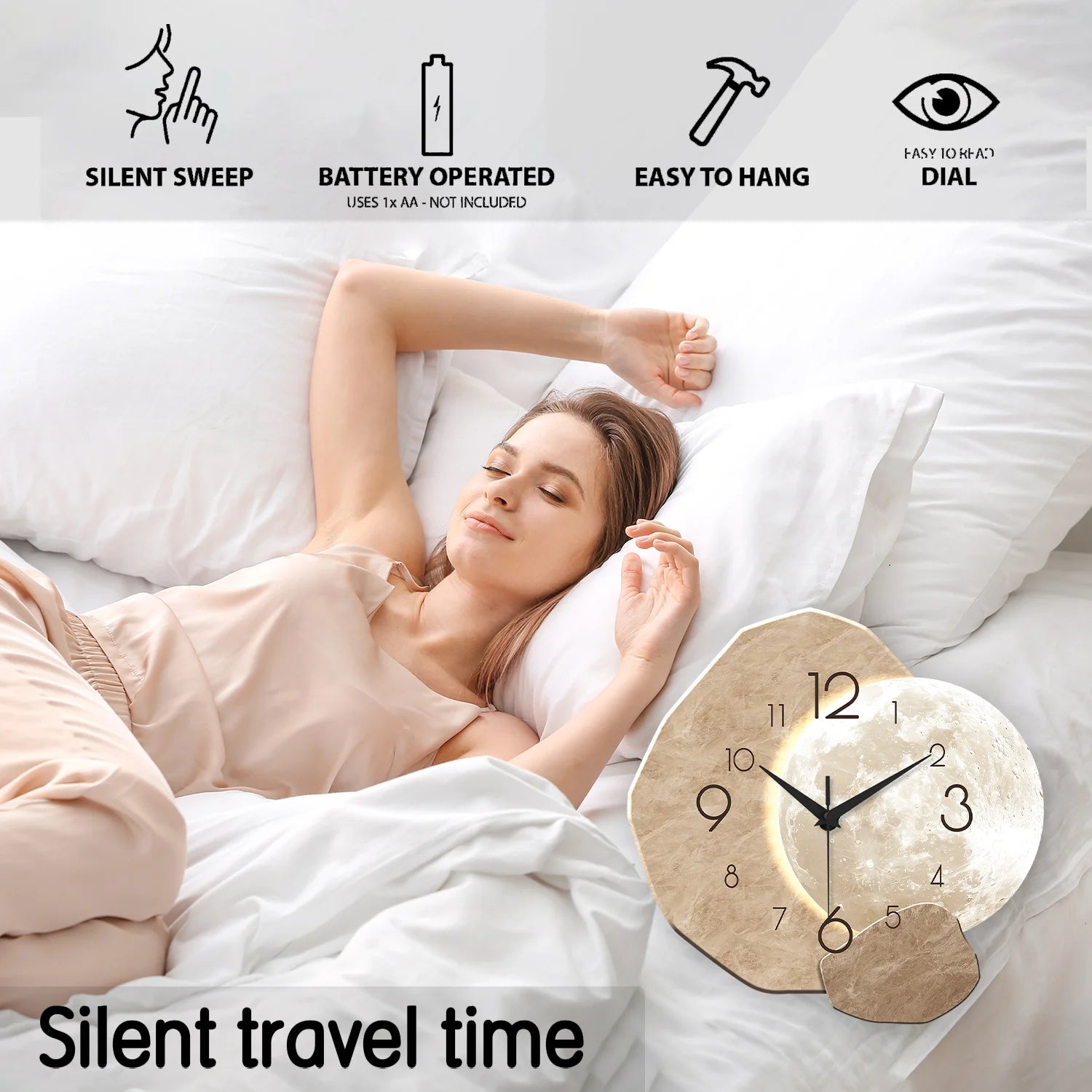 Premium Silent Moon Wall Clock - Modern Wooden Design