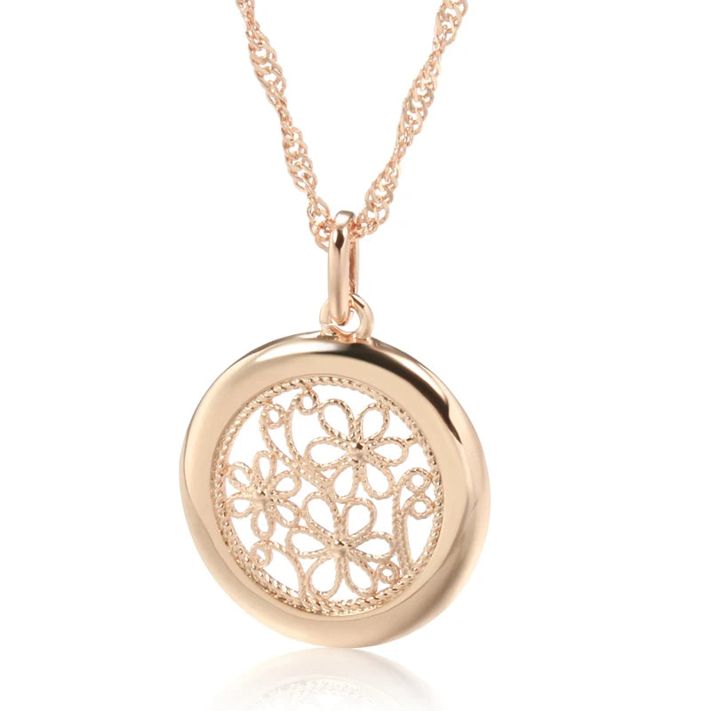 Luxury Rose Gold Boho Flower Necklace - Glossy Metal Pendant