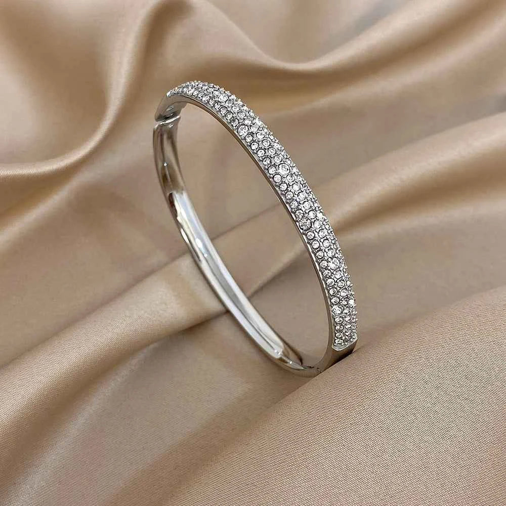 Luxury Zircon Cuff Bracelet - Waterproof Gold & Silver Stainless Steel