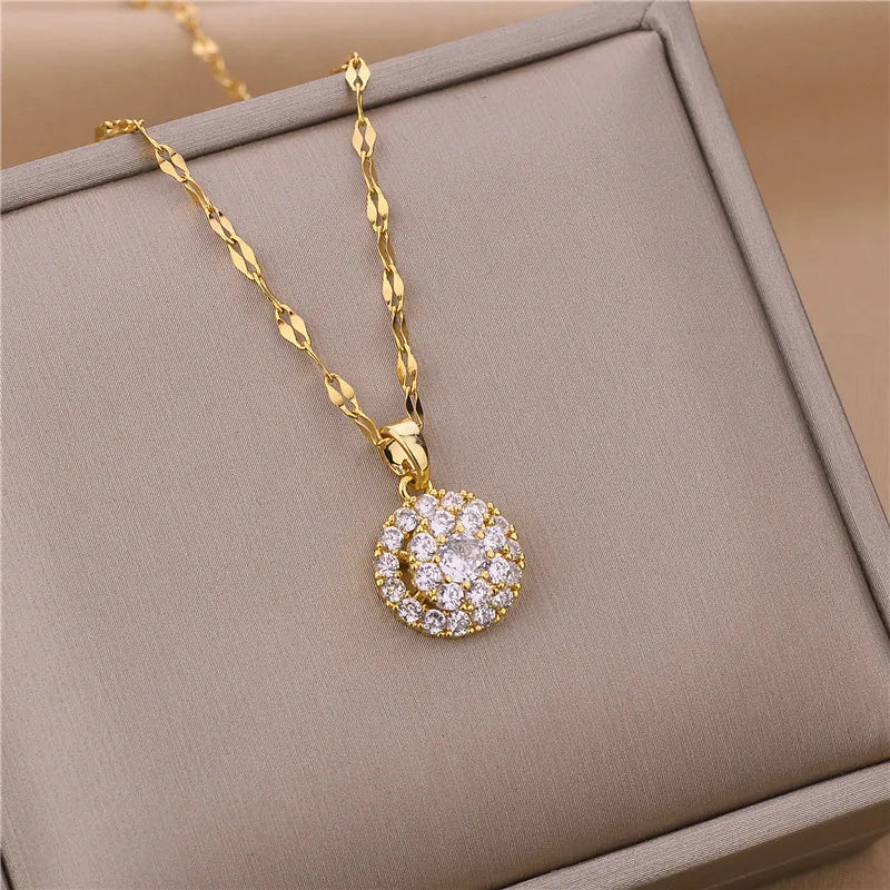 Elegant Zircon Crystal Stainless Steel Necklace