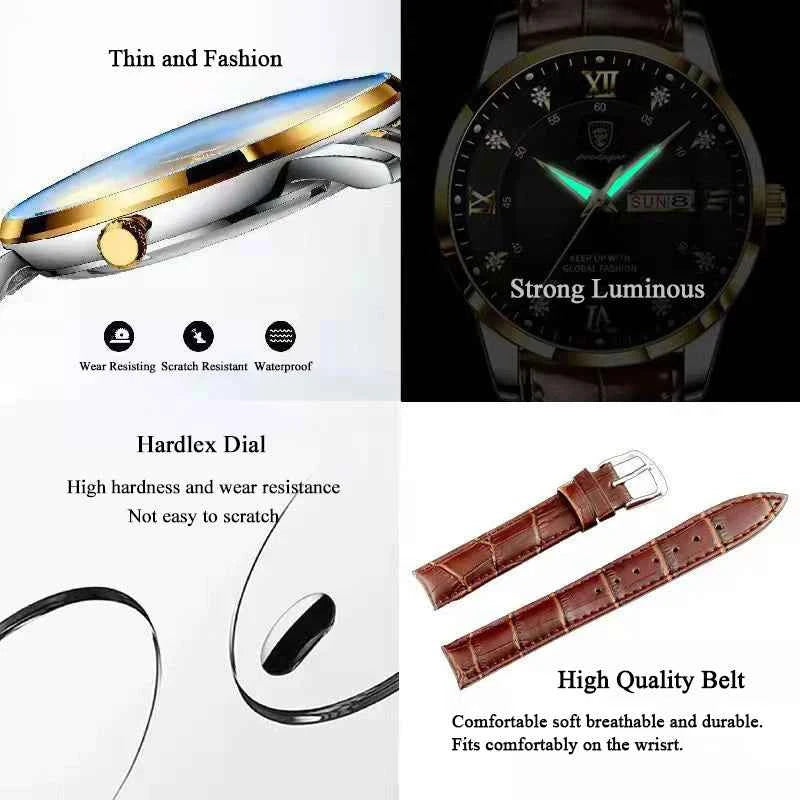 Luxury Men's Quartz Watch - Waterproof & Luminous Leather