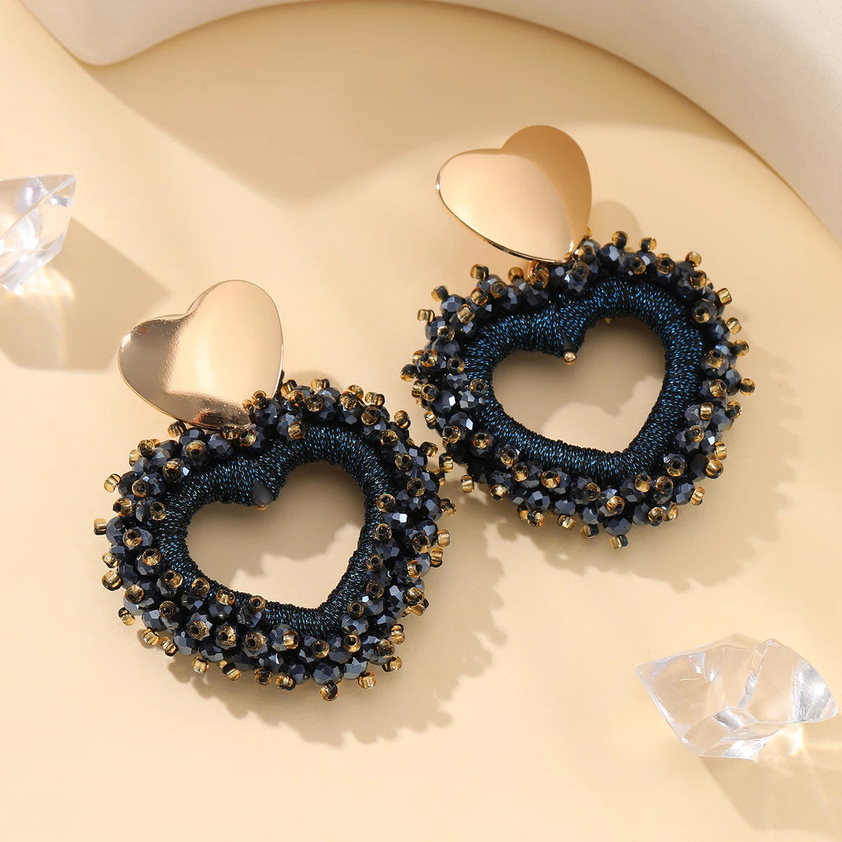 Elegant Heart Shape Drop Earrings - Handmade Crystal Jewelry