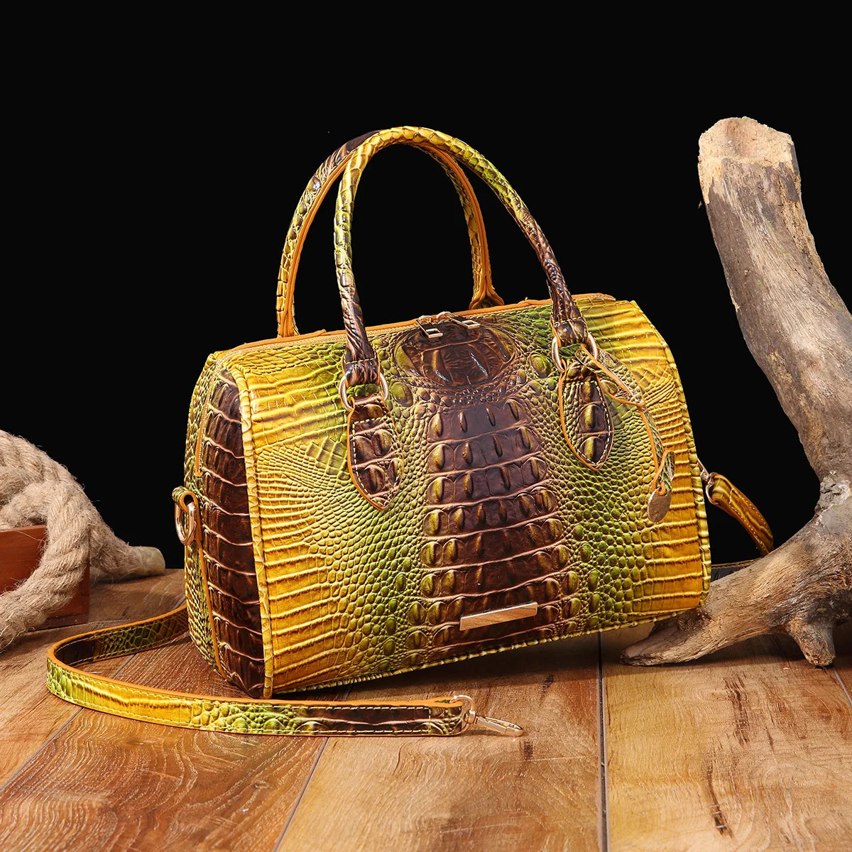 Elegant Crocodile Pattern Boston Bag
