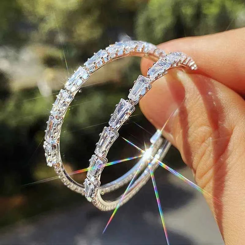 Elegant Synthetic Zirconia Circle Hoop Earrings - Luxury Party Jewelry