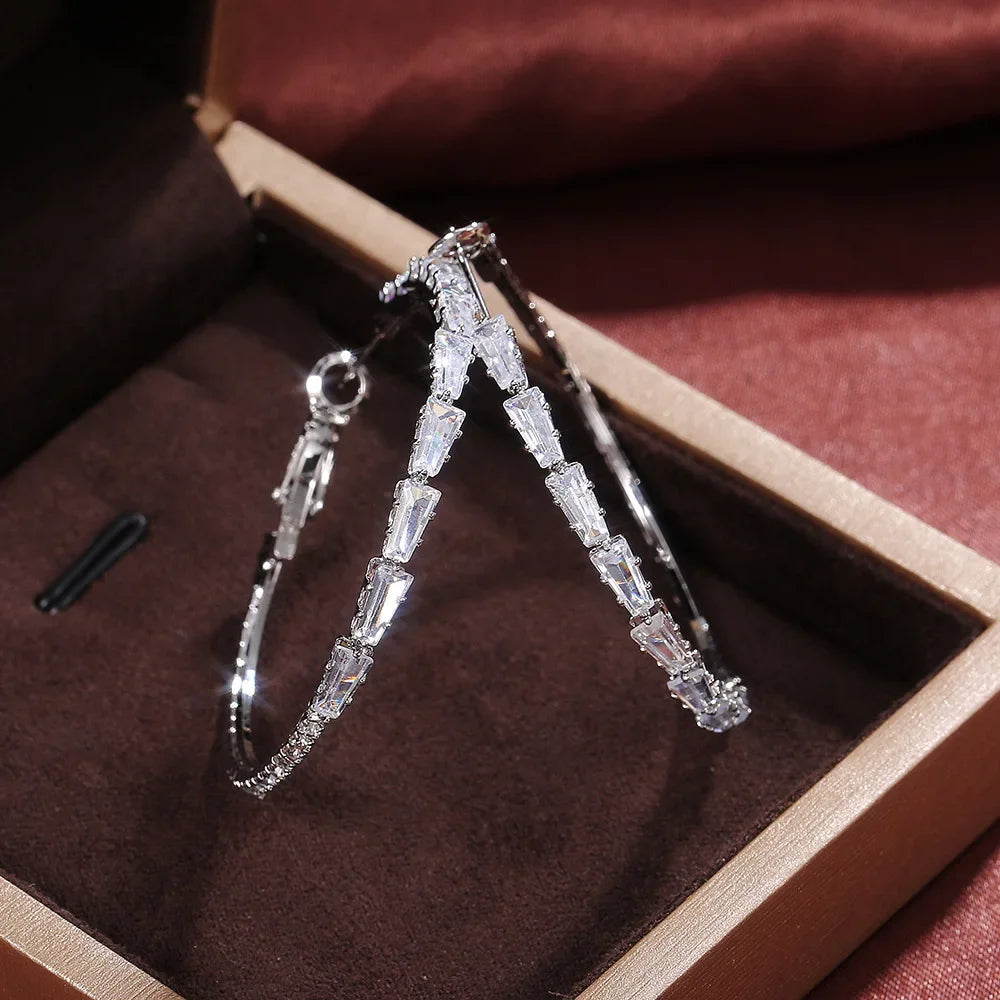 Elegant Synthetic Zirconia Circle Hoop Earrings - Luxury Party Jewelry