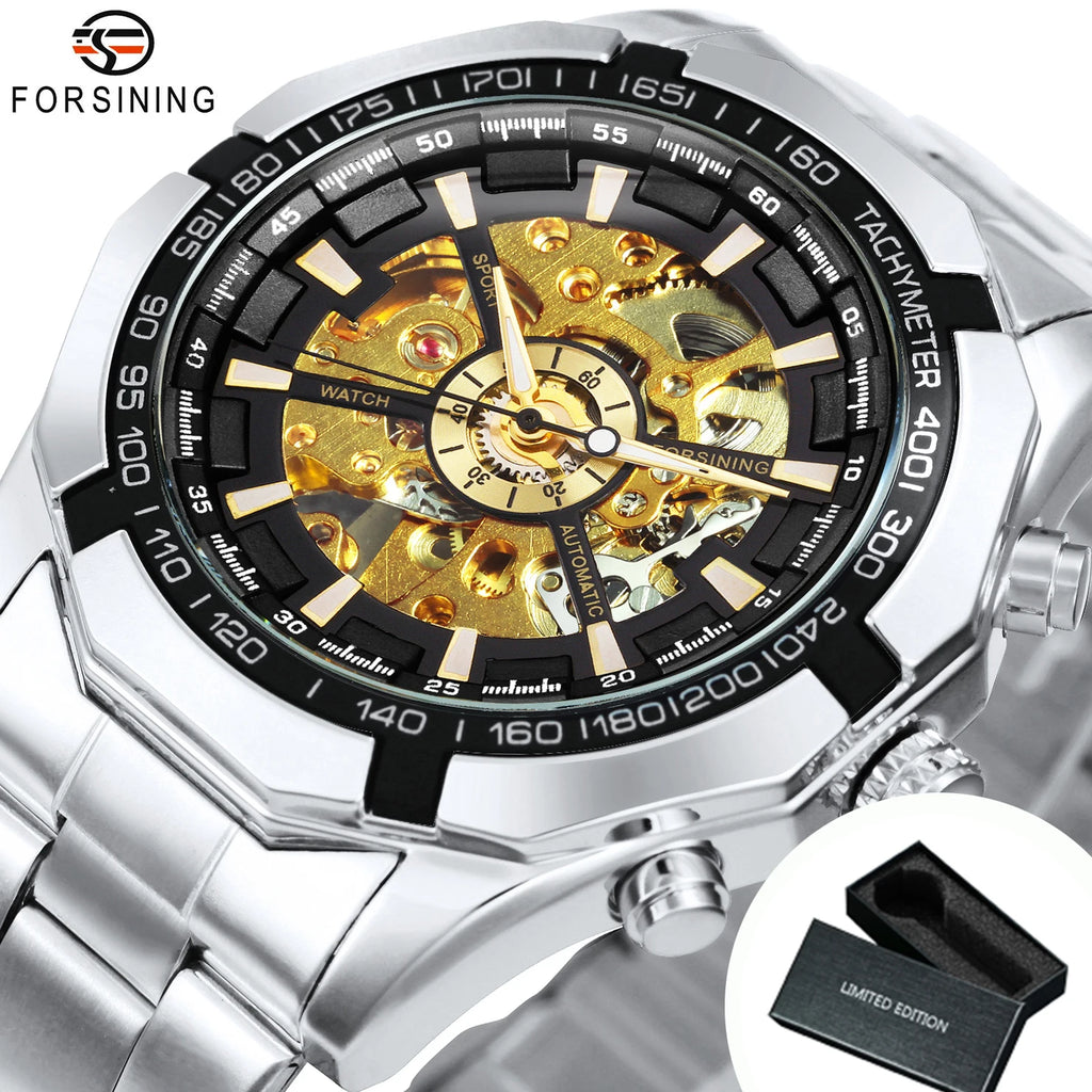 Classic Skeleton Mechanical Watch - Luxury Stainless Steel Wristwatch