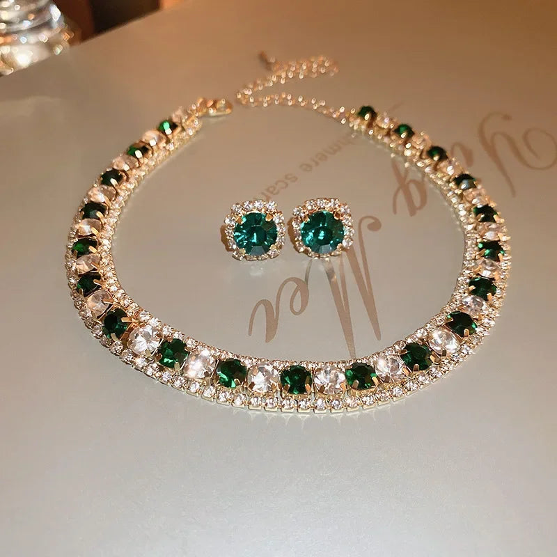 Elegant Crystal Jewelry Set - Luxury Necklace & Earrings for Women