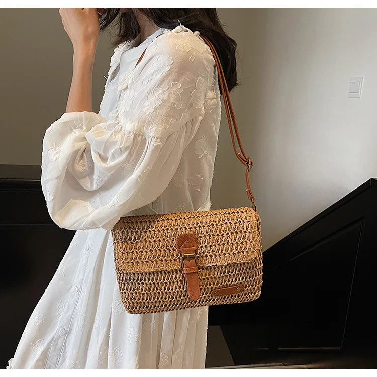 Elegant Straw Crossbody Bag - Chic Vacation & Casual Style