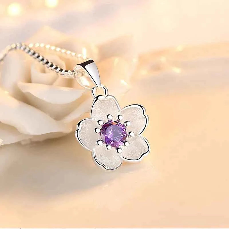 Elegant Sterling Silver Peach Blossom Necklace - Luxury Jewelry
