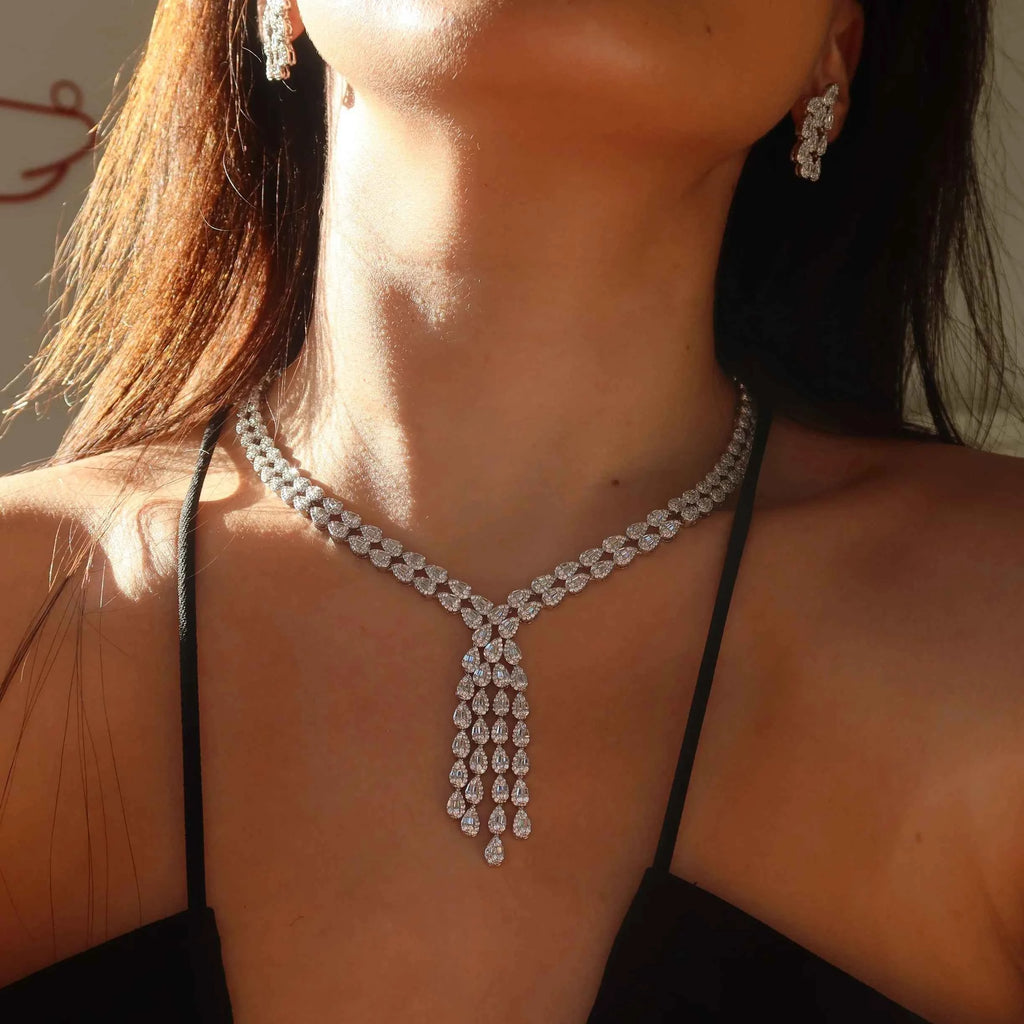 Elegant Cubic Zirconia Bridal Jewelry Set - Water Drop Design