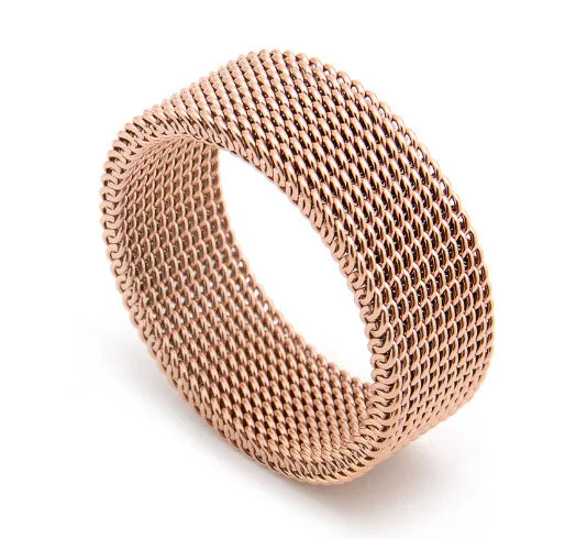 Luxury 8MM Grid Mesh Titanium Steel Ring - Modern Couple Band