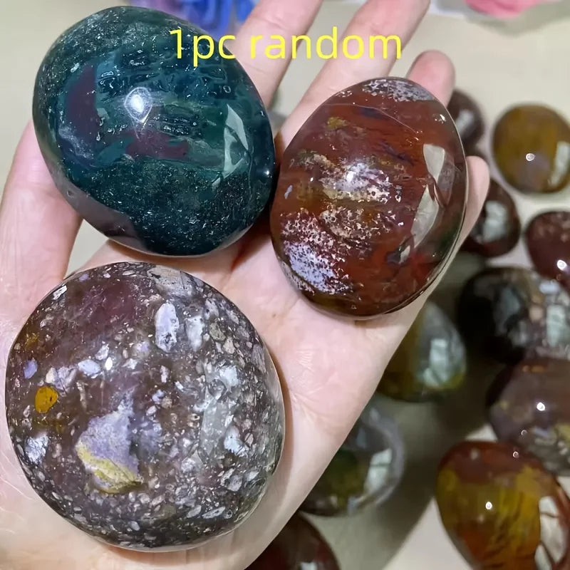 Premium Ocean Jasper Palm Stone - Smooth Polished Marbled Gem