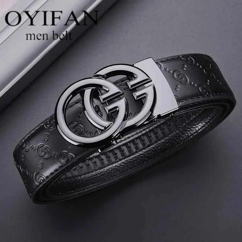 Luxury Mens Leather Belt - Automatic Alloy Buckle