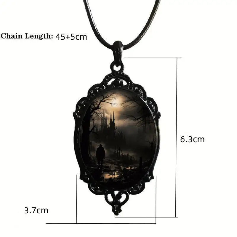 Gothic Retro Castle Cameo Necklace - Vintage Pagan Pendant