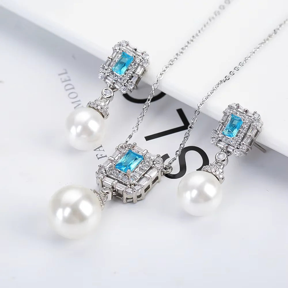 Luxury Pearl Pendant Necklace Earring Set - 18K Gold Plated