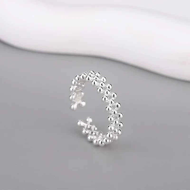 Elegant Sterling Silver Ball Open Ring - Luxury Bilayer Design