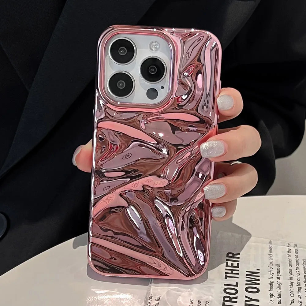 Luxury Electroplate Silvery 3D Wrinkle Phone Case