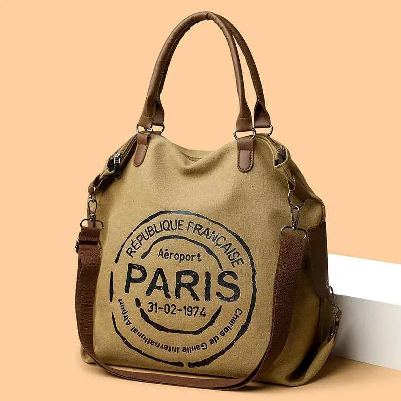 Elegant Canvas Shoulder Bag - Large Capacity Vintage Purse