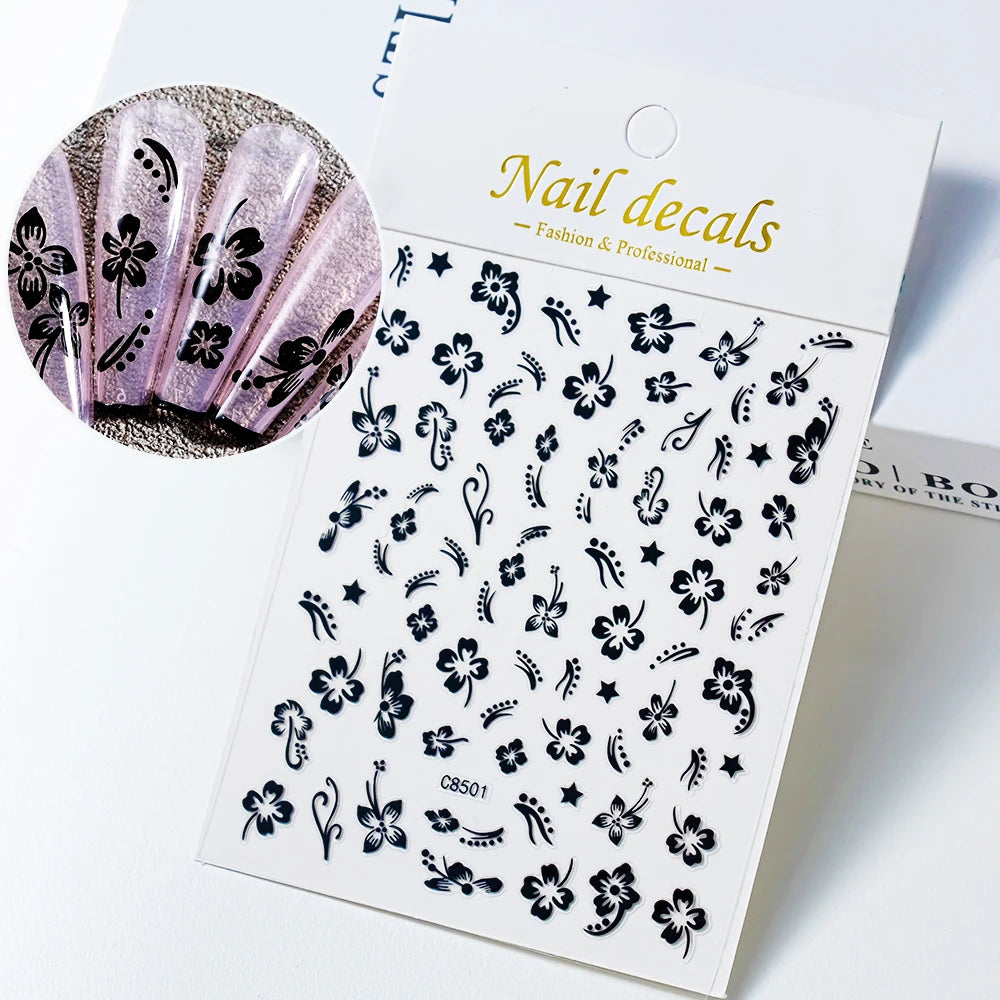 Luxury Bronzing Hibiscus Nail Stickers - Gold & Silver Floral Decals