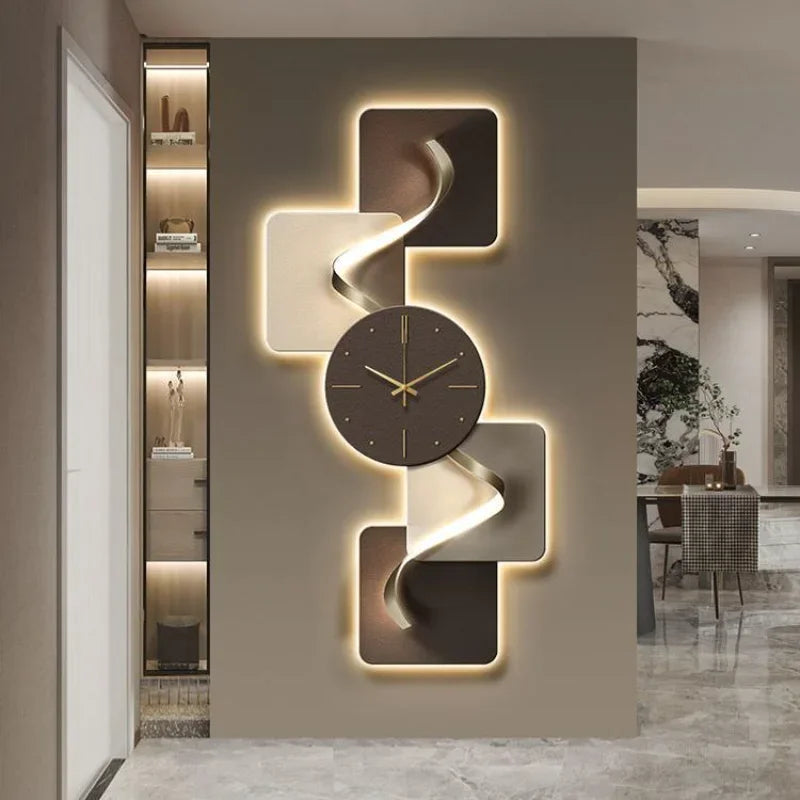 Modern LED Wall Clock - Frameless carbon crystal panel with remote control lighting