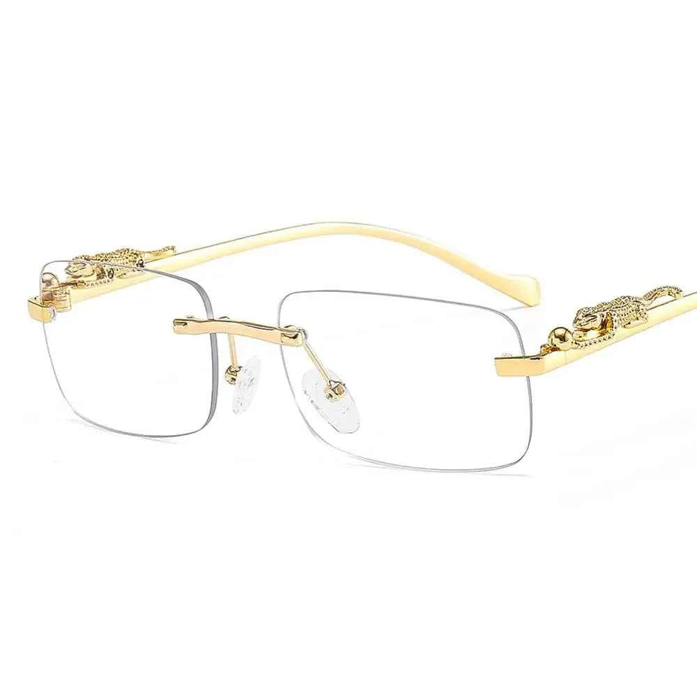 Luxury Rimless Square Sunglasses - Designer Metal Leopard Shade