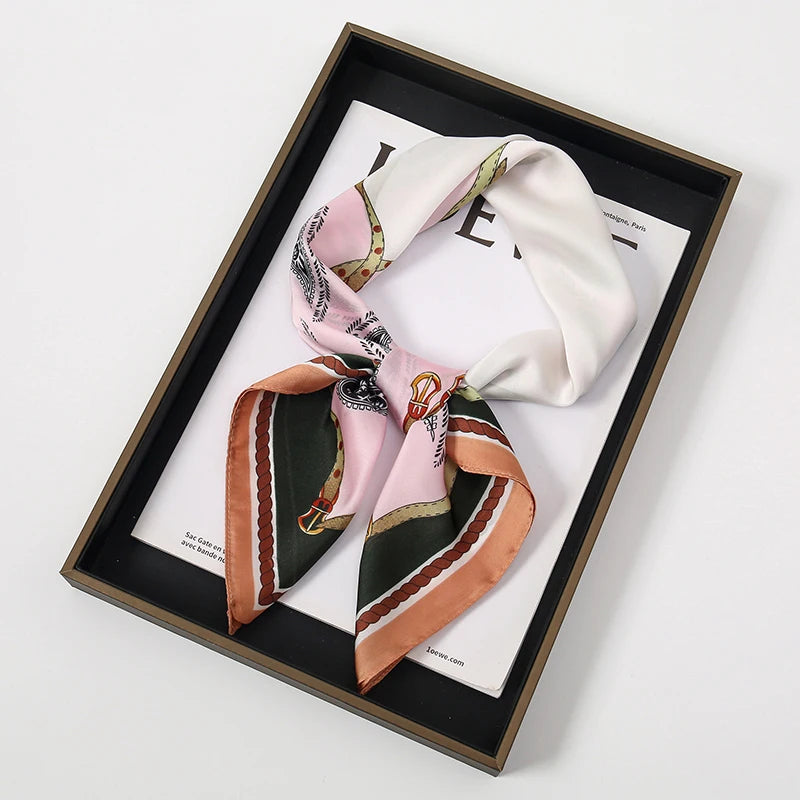 Luxury Silk Square Scarf - Elegant Satin Print Neck Wrap