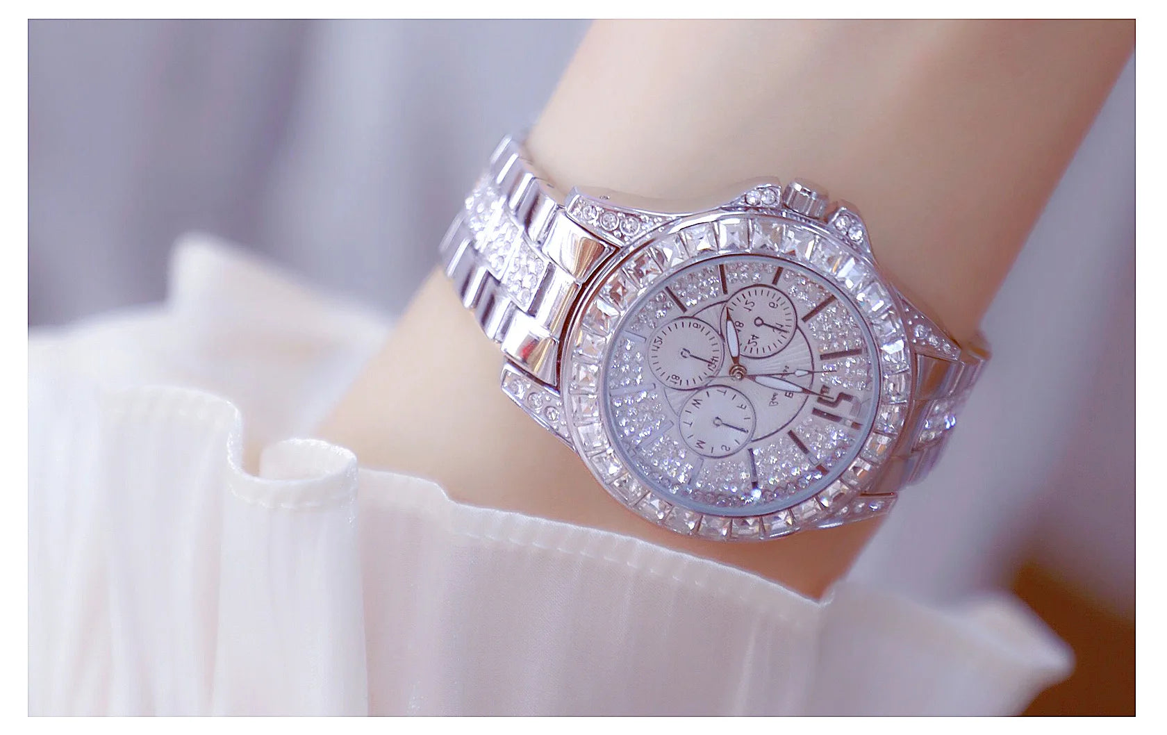 Elegant Women's Diamond Wrist Watch - Waterproof Silver Gold