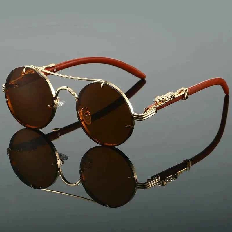 Classic Retro Leopard Head Men's Driving Metal Round Frame